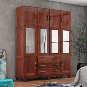 Guarda Roupa Casal 10 Portas 4 Espelhos 3 Gavetas e Pés Paris Mogano