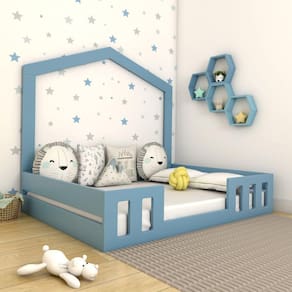 Cama Casal com Casinha Montessoriana Play Azul