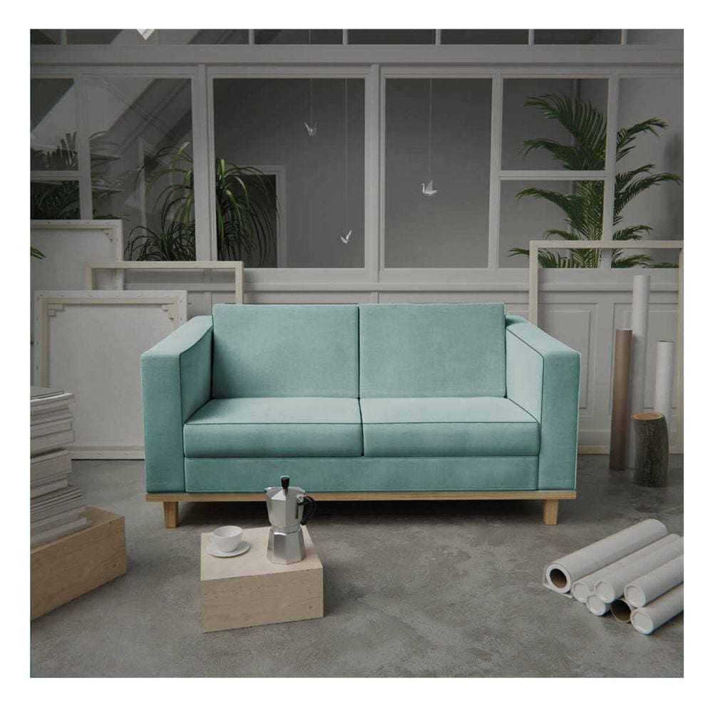 Sofá 2 Lugares 140cm Suede Esper Maranata Estofados Azul Tiffany