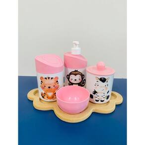 Kit Higiene Safari c/bandeja Nuvem Crua (Macaco, Zebra, Tigre)