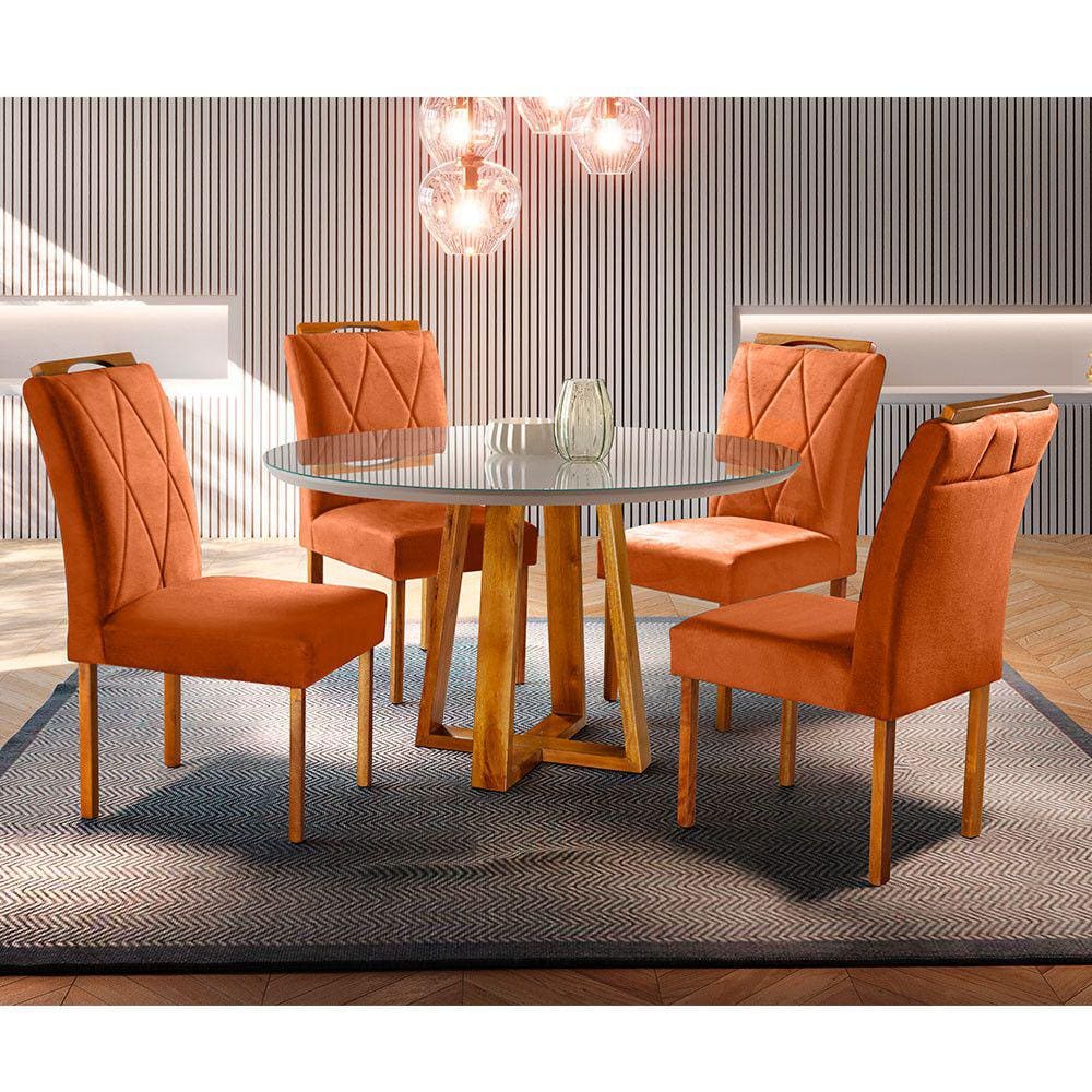 Conjunto Sala de Jantar 4 Lugares Mesa Redonda 1,2m e 4 Cadeiras  Moveis Mix