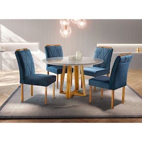 Conjunto Sala de Jantar 4 Lugares Mesa Redonda 1,2m e 4 Cadeiras Azul Turquesa Escuro Moveis Mix