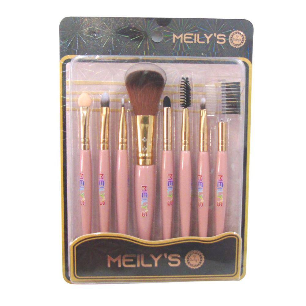 Kit Pincel Para Maquiagem Meily`S Rosa Claro C/8 Mkp-146