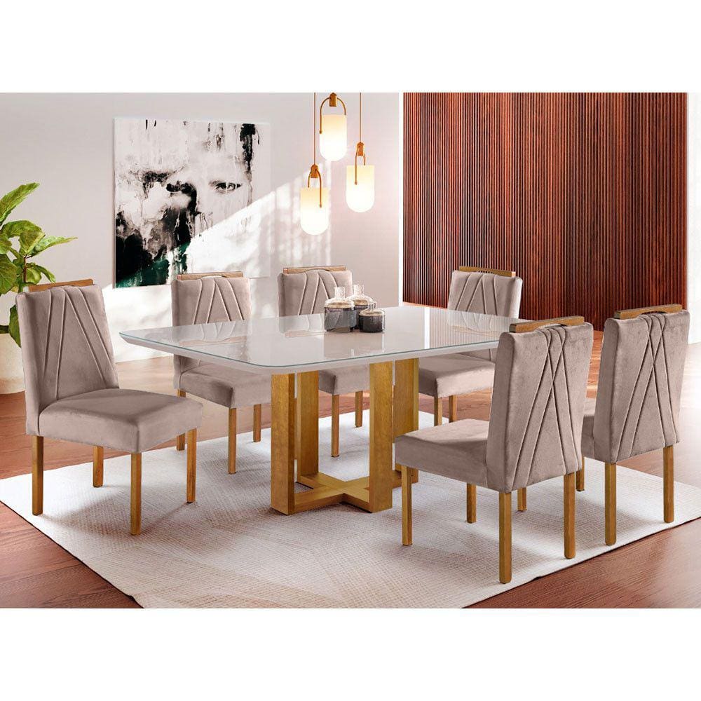 Conjunto Sala de Jantar 6 Lugares Mesa Lisy e 6 Cadeiras Safira Móveis Mix