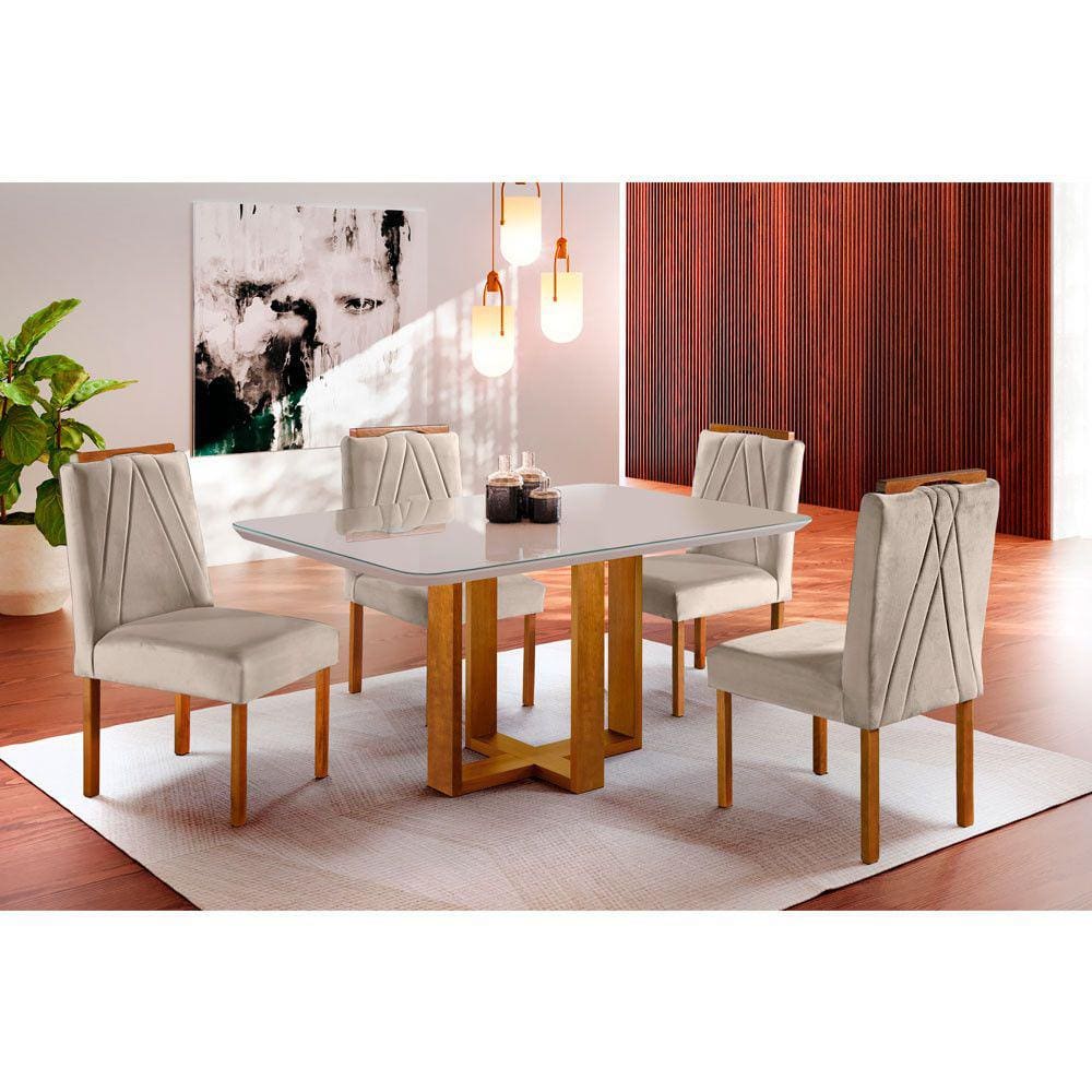 Conjunto Sala de Jantar em Madeira Maciça Lisy 4 Lugares Mesa e Cadeiras Móveis Mix
