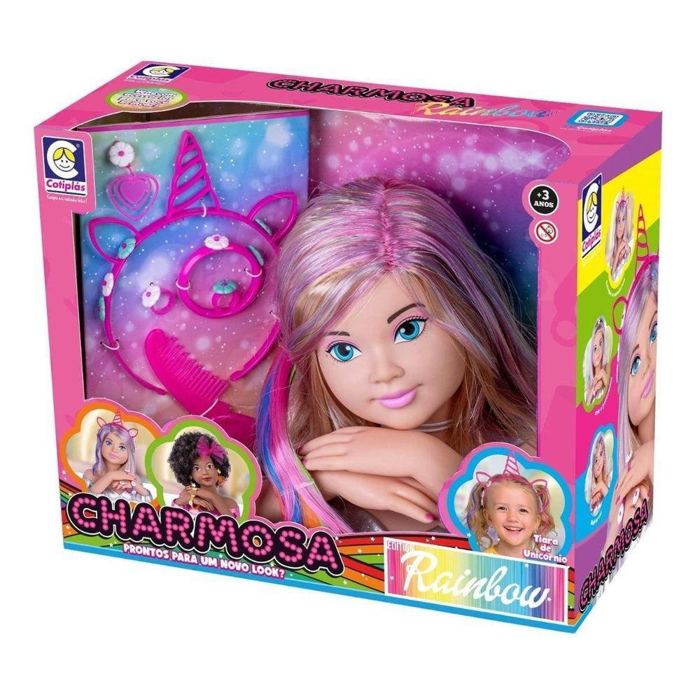 Boneca Busto Charmosa Rainbow Unicórnio Loira - Cotiplás