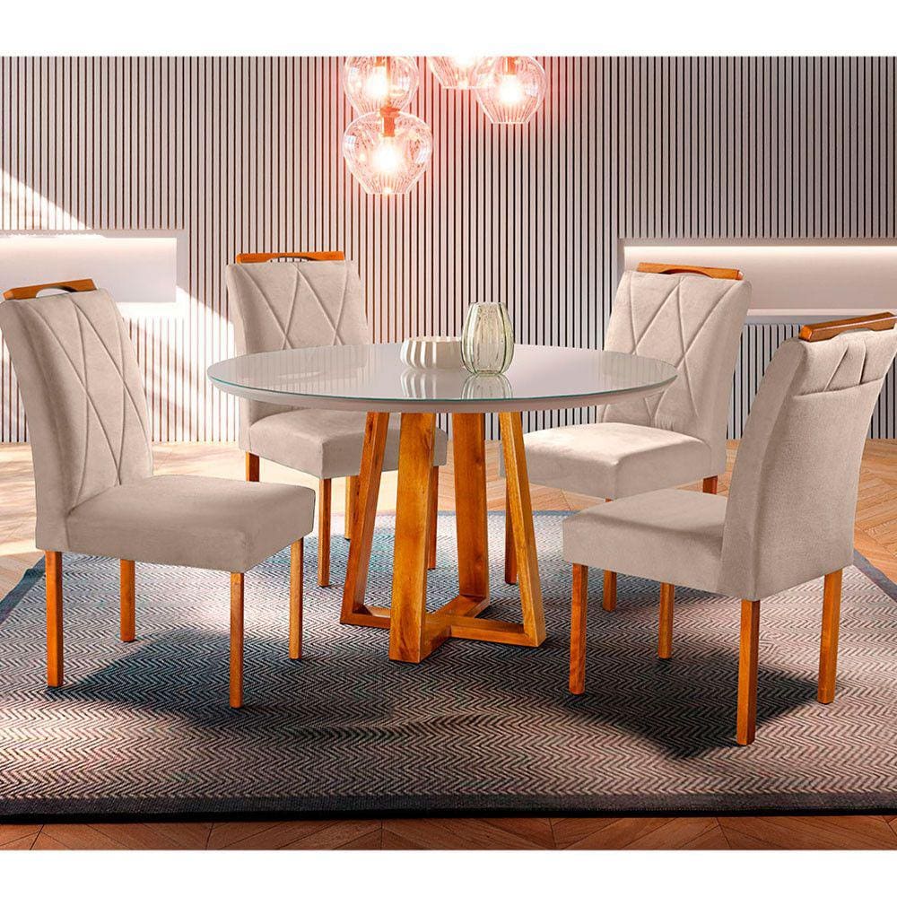 Conjunto Sala de Jantar Natalle Mesa Redonda 100 cm e 4 Cadeiras Moveis Mix