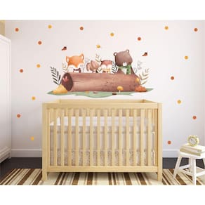 Adesivo De Parede Infantil Animais Cute No Tronco