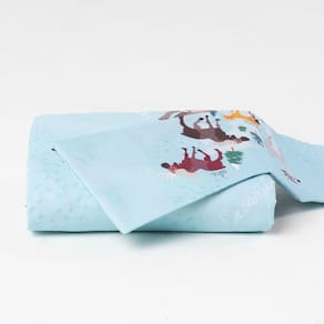 Lençol de Mini Cama com Elástico e Fronha - Animais pelo Mundo Azul