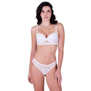Conjunto confortável sensual com bojo e arco em renda de poliamida chocolate branco
