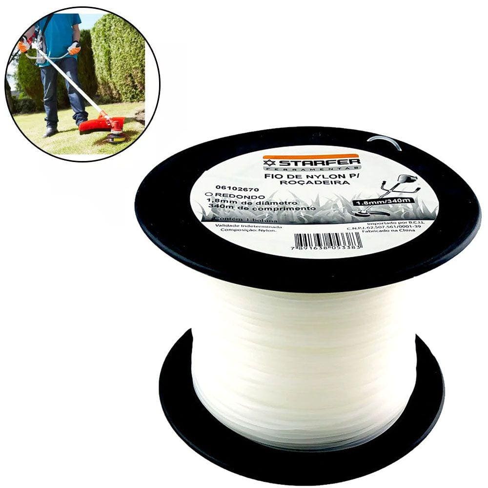Fio de Nylon para Roçadeira Aparador de Grama 1,8mm x 340 metros - Starfer