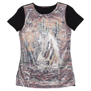 Camiseta de Paetê Feminina Preta Tassa Gold 21403