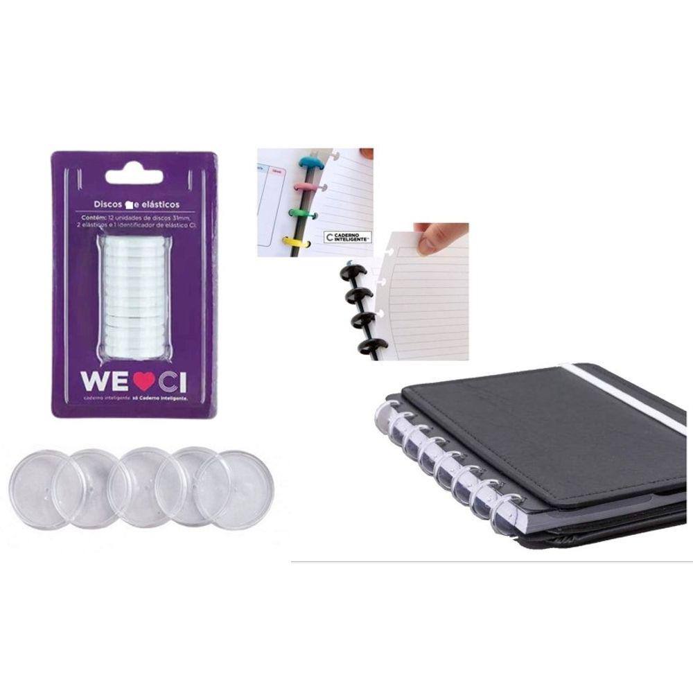 Discos + Elástico p/ Caderno InteligenteTRANSPARENTE M23mm