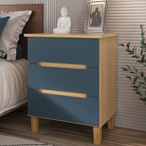 Mesa Cabeceira 3 Gavetas Logan Mambel Olmo Italiano/Azul