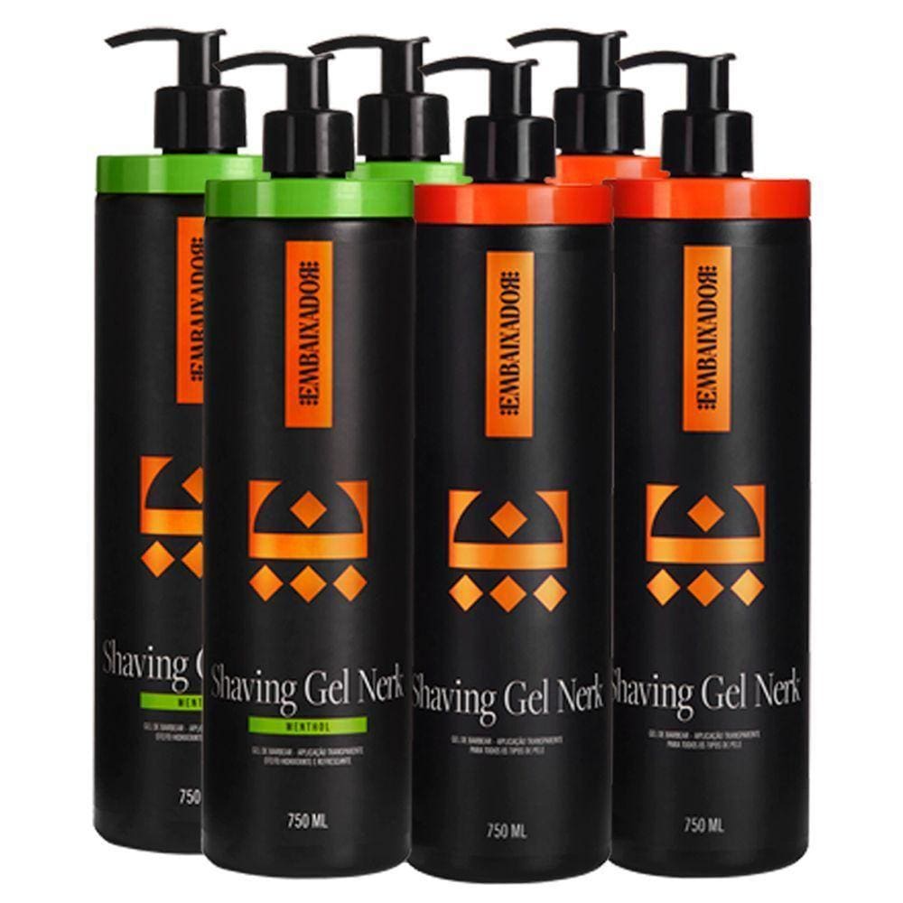 Kit 3 Shaving Gel Nerk + 3 Shaving Nerk Menthol Embaixador 750Ml