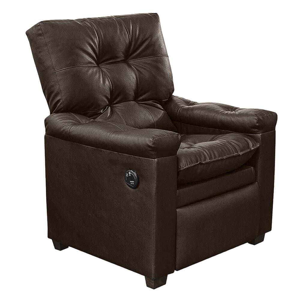 Poltrona Reclinável Imperador Couro Sintético Marrom com Massagem - SOFA STORE