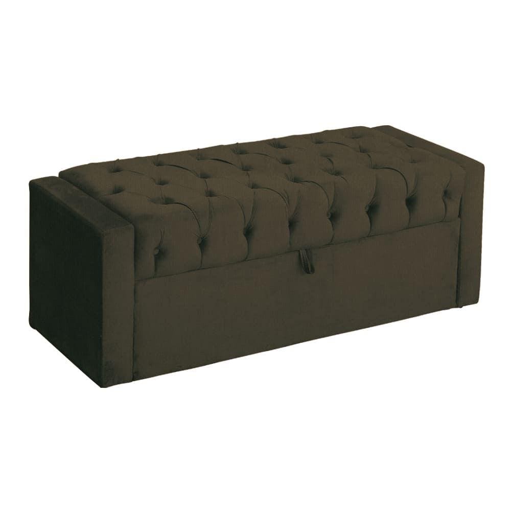 Báu Calçadeira Emma 90cm Suede Marrom - Vallisa Decor