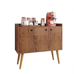 Aparador Buffet Wood Prime 3 Portas Cantinho Café Prateleira Organizadora Pés Palito Decoração Retrô - Freijó - RPM Móveis