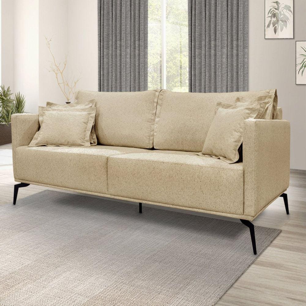 Sofá 3 Lugares 200cm Linho Lion Spezzia Decor Dourado