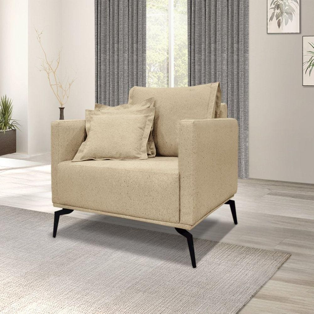 Poltrona Lion Linho Spezzia Decor Dourado
