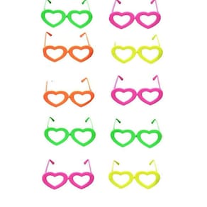 Óculos Neon Colorido Coração - 10 Unidades