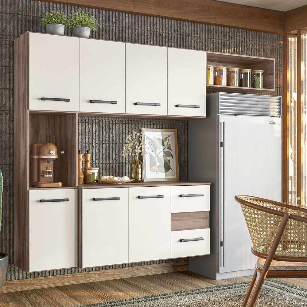 Armario de Cozinha Suspenso 7 Portas e 2 Gavetas Juliete Carvalho Nature Off White Nicioli