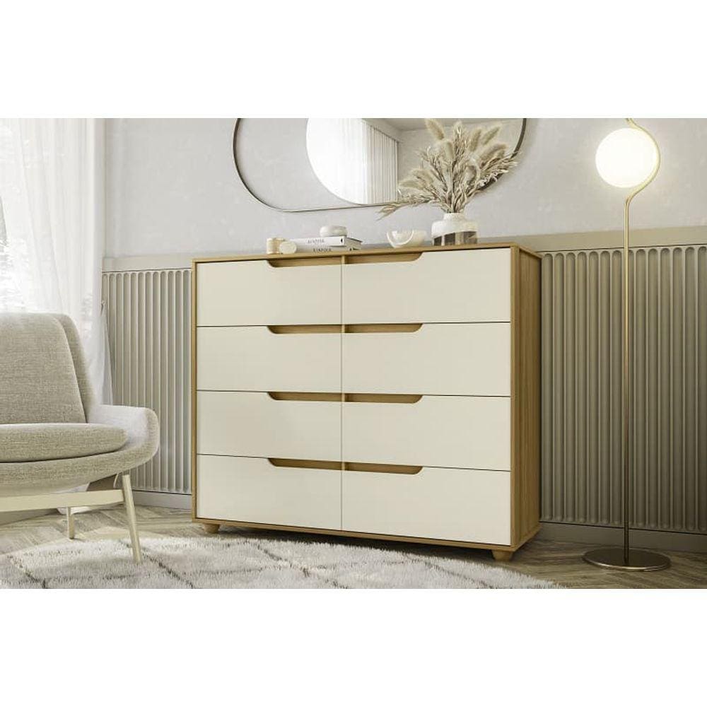 Cômoda Doble 8 Gavetas com Vistas Flex Carvalho Grife/Off White - Albatroz