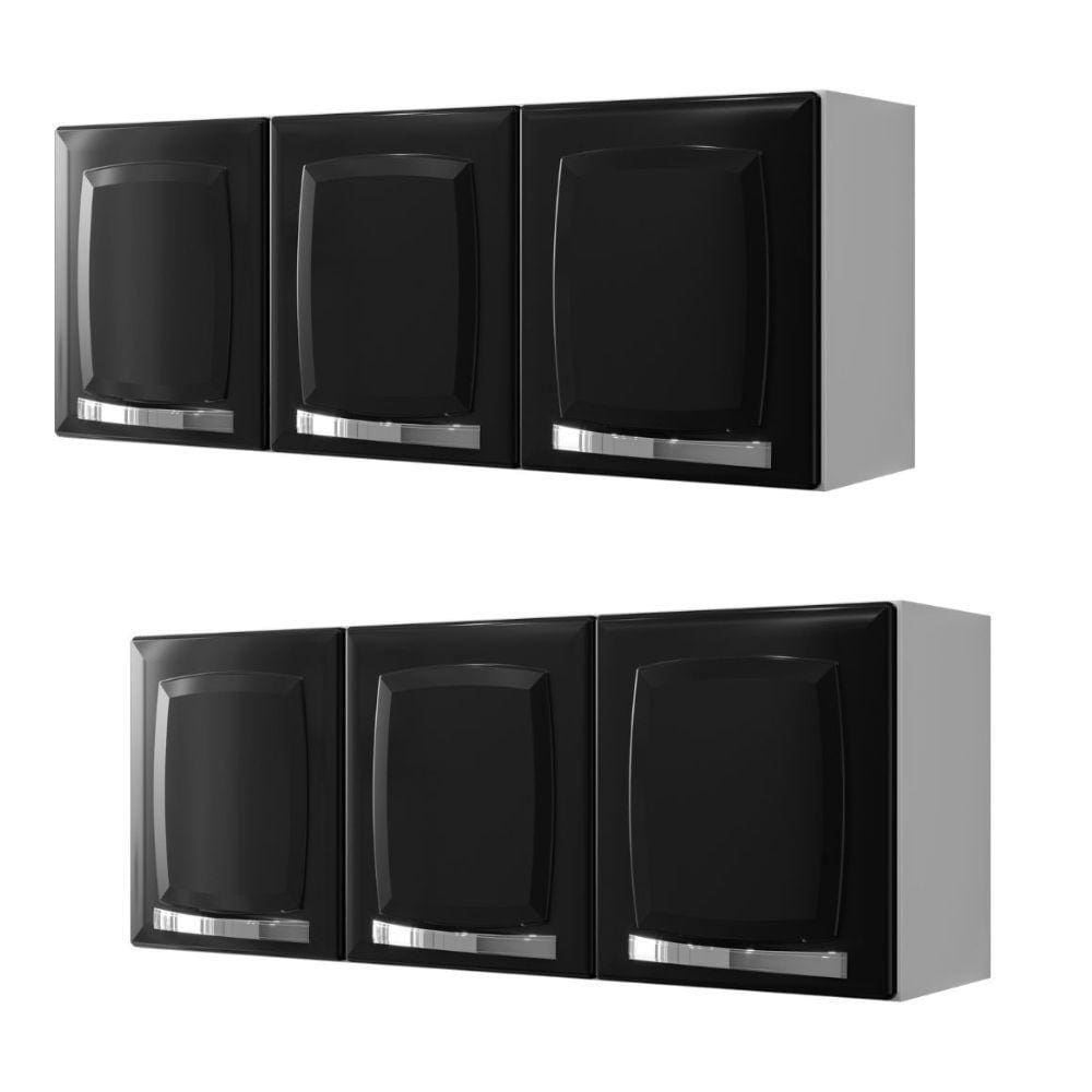 Conjunto 2 Armários de Cozinha Aéreos Itatiaia Aço 3 Portas Rose Preto