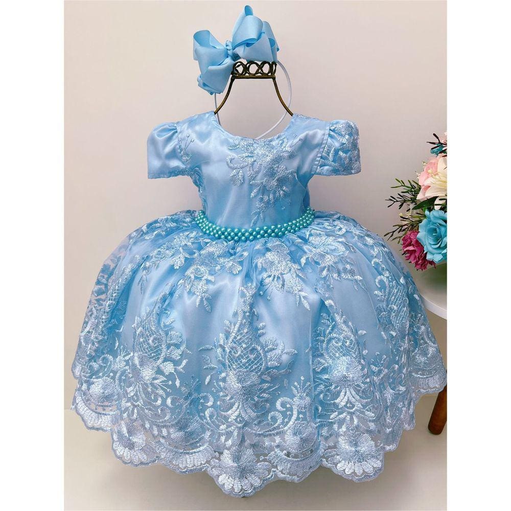 Vestido Festa Infantil Frozen Cinderela Com Tiara Luvas