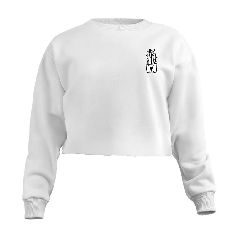 Blusa Cropped Moletom Cacto Feminino Personalizado com Cintura Descosturada
