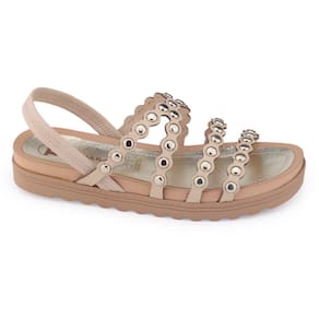 Sandália Tanara T8133 Slip On Flatform tiras tachinhas gold