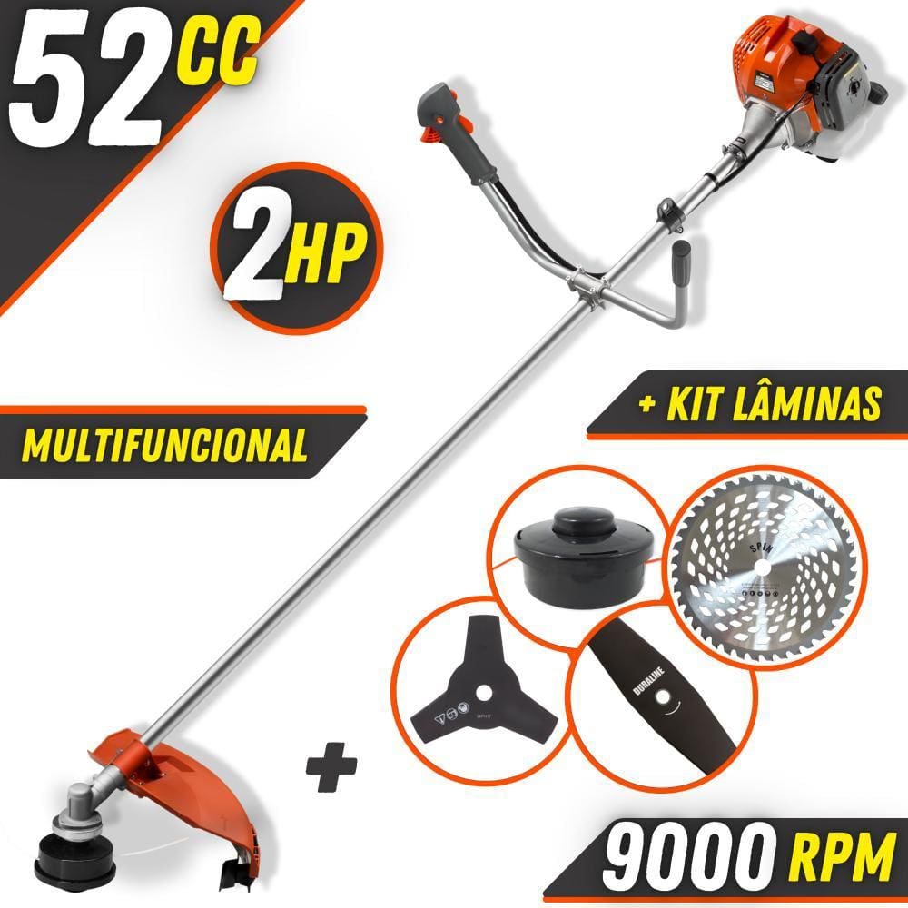 Roçadeira 52cc Á Gasolina Tekna RL520 Multifuncional Com Carretel Fio Nylon, Lâminas 3 Pontas + Lâmina 2 Pontas + Lâmina Circular Vídia de 40 Dentes