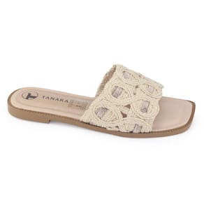 Chinelo Tanara T8043 rasteira trama palha brilho rosê slide
