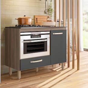 Balcão Para Cooktop 01 Porta 01 Gaveta Fit Carvalho Nature Cinza Nicioli