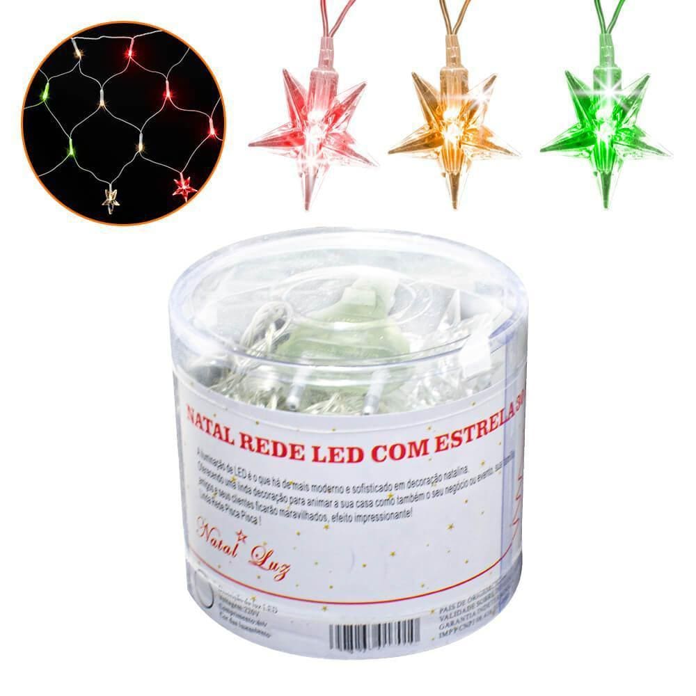 Pisca Pisca Natal Rede com Estrela Led Colorido 120 Lâmpadas 220V - Casambiente NATAL203