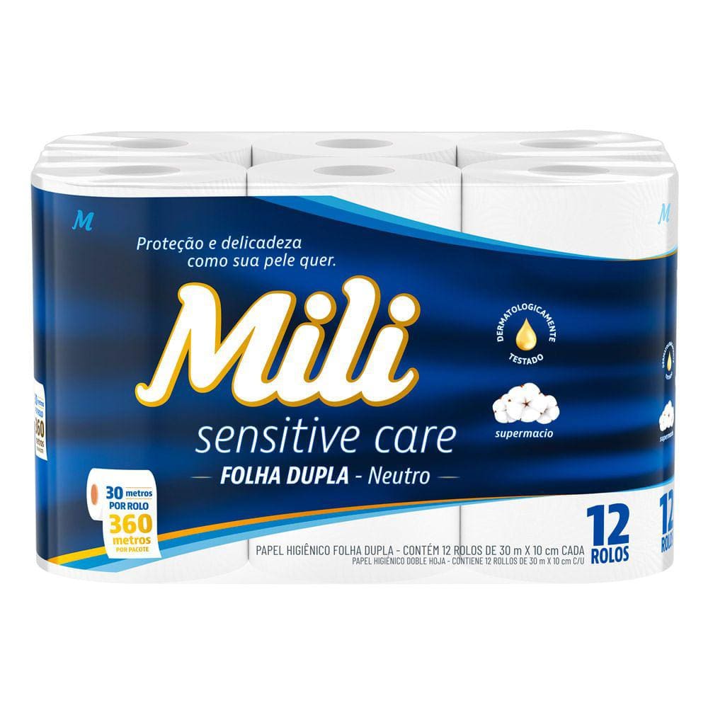 Papel Higiênico Mili Sensitive Care Folha Dupla Neutro com 12 Unidades