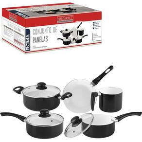 Conjunto De Panelas Antiaderente Tampa De Vidro 5Pçs Preta