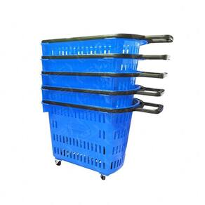 Kit - 5 Cestos Grande Com Rodízio D300 Cód. 3300 Azul - Della Plast