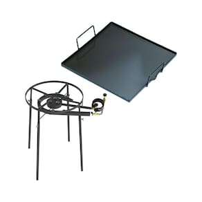 Kit Camping 9 - Fogareiro Fogão F2b10p Redondo 40cm Duplo De Pé + Chapa Bifeteira 32cm - Progás