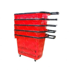 Kit - 5 Cestos Grande Com Rodízio D300 Cód. 3300 Vermelho - Della Plast