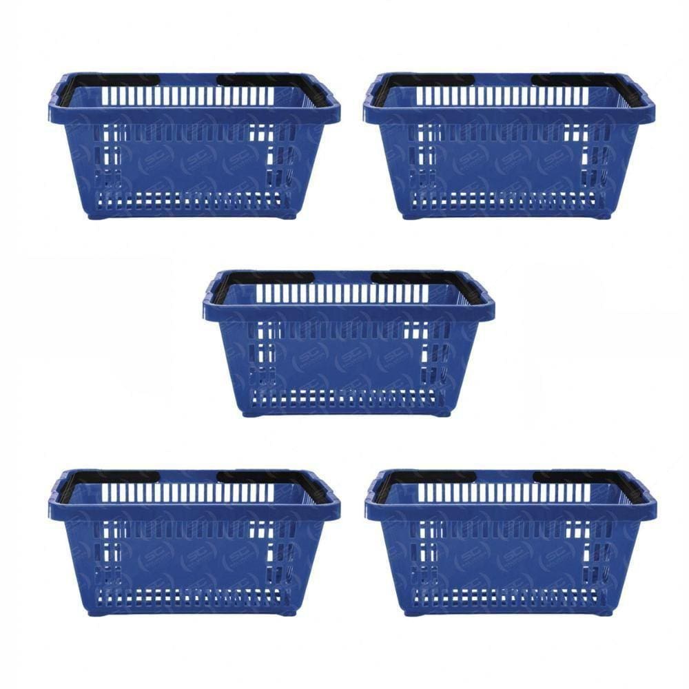 Kit - 5 Cestos Compras Plástica D100 Cód. 3000 Azul Padrão - Della Plast