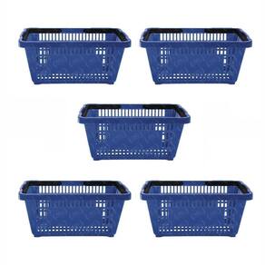Kit - 5 Cestos Compras Plástica D100 Cód. 3000 Azul Padrão - Della Plast