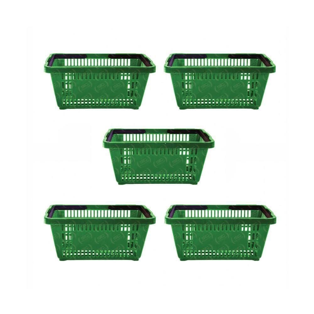 Kit - 5 Cestos Compras Plástica D100 Cód. 3000 Verde - Della Plast