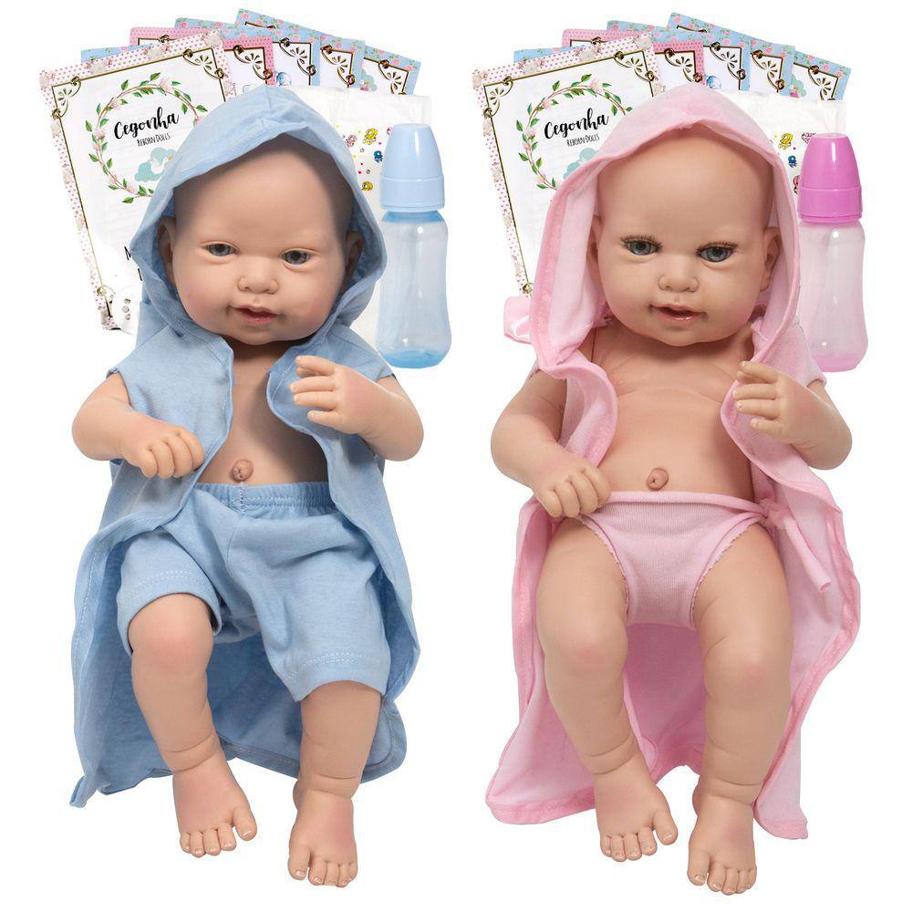 2 Bebes Reborn Casal Gemeos 100% Silicone Menino Menina Bolsa Acessórios