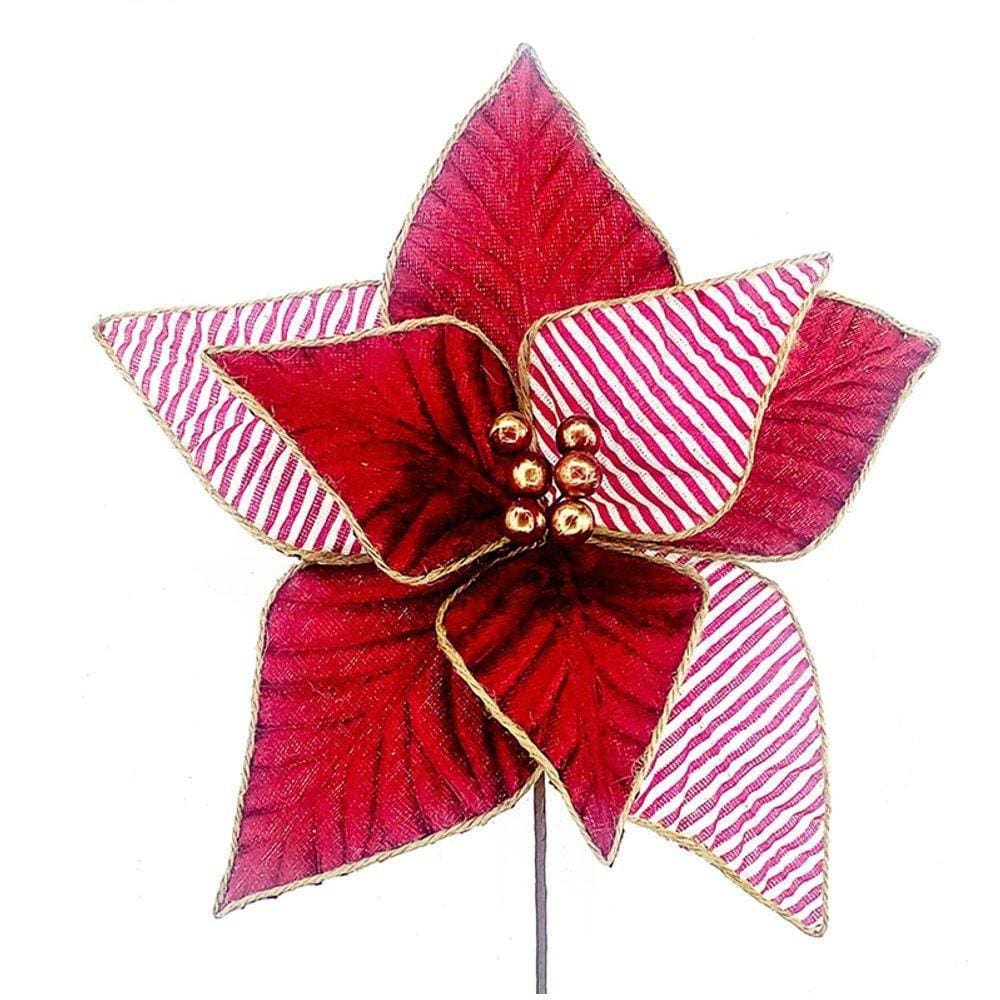 Poinsetia Vermelha Rústica Com Bordas De Corda 32cm - Fl825