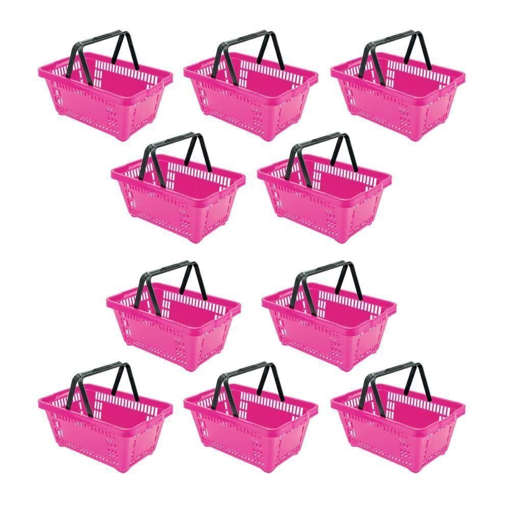 Kit - 10 Cestos Compras Plástica D100 Cód. 3400 Rosa - Della Plast