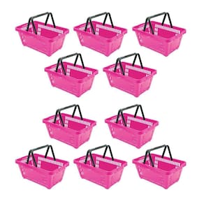Kit - 10 Cestos Compras Plástica D100 Cód. 3400 Rosa - Della Plast