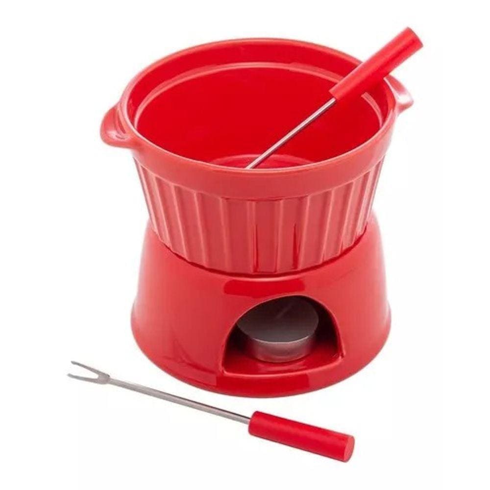 Fondue Porcelana 04 Pçs Alpes Vermelho 400 Ml