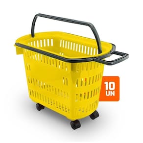 Kit - 10 Cestos Grande Com Rodízio D300 Cód. 3300 Amarelo - Della Plast