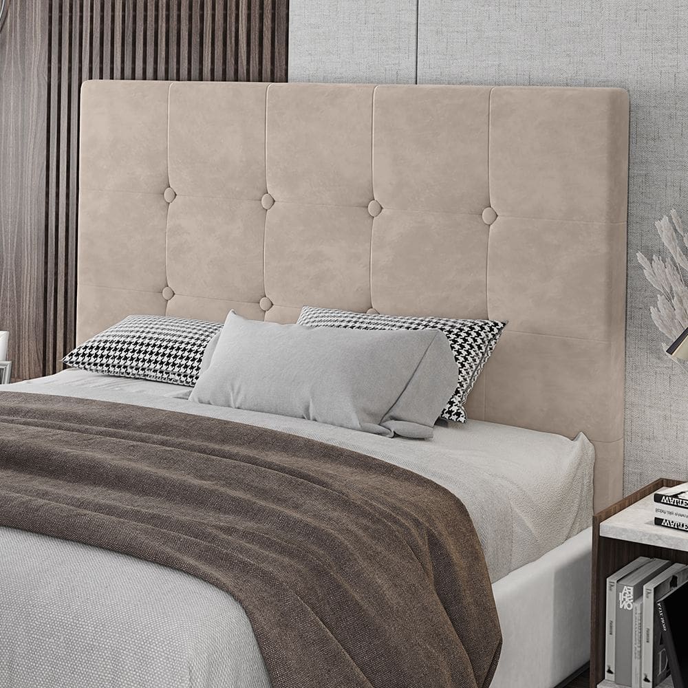 Cabeceira Solteiro Lua 90cm Veludo Bege Digital Móveis